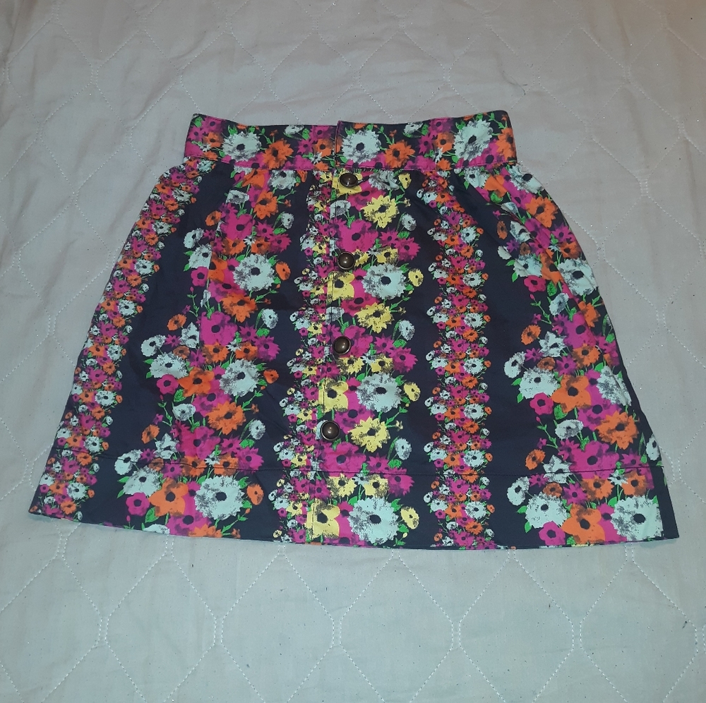 Tulle Black Floral Printed A-Line Skirt Size M